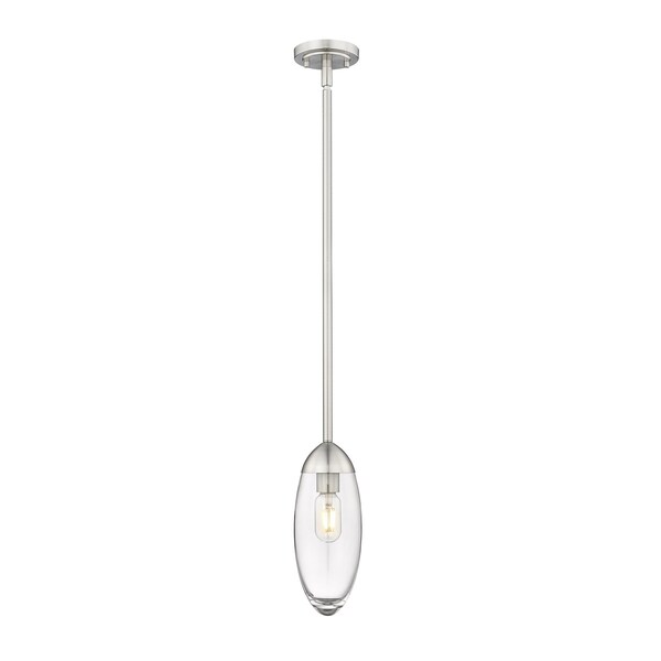 Z-Lite Arden Pendant, 1-Light, 4.5 In.W x 11.5 In.H, Brushed Nickel/Clear 651P-ROD-BN - main